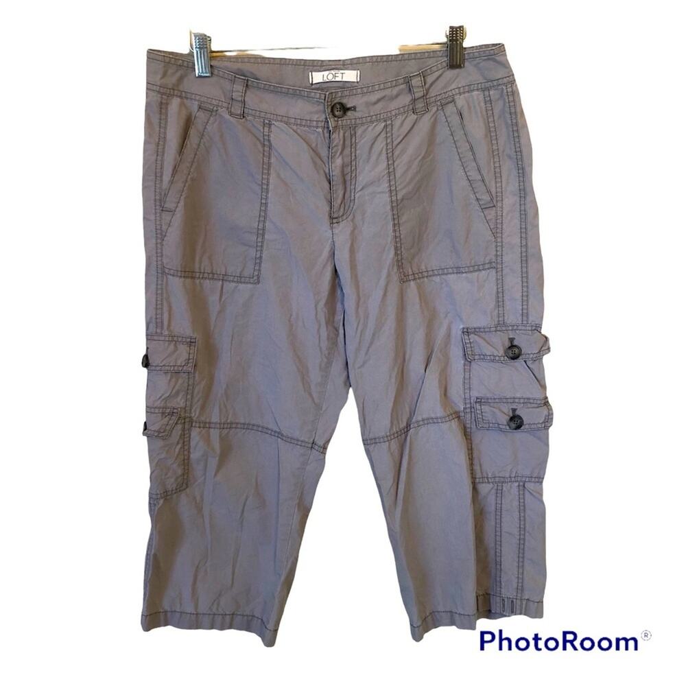 Loft Cargo Pants Women's 10 Cropped Wide Leg Lagenlook Boho Gray Utility Hippie